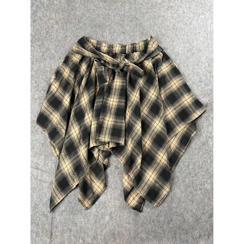 Unbranded Plaid Skirt Womens M Tan Black Woven Handkerchief Hem Grunge Festival
